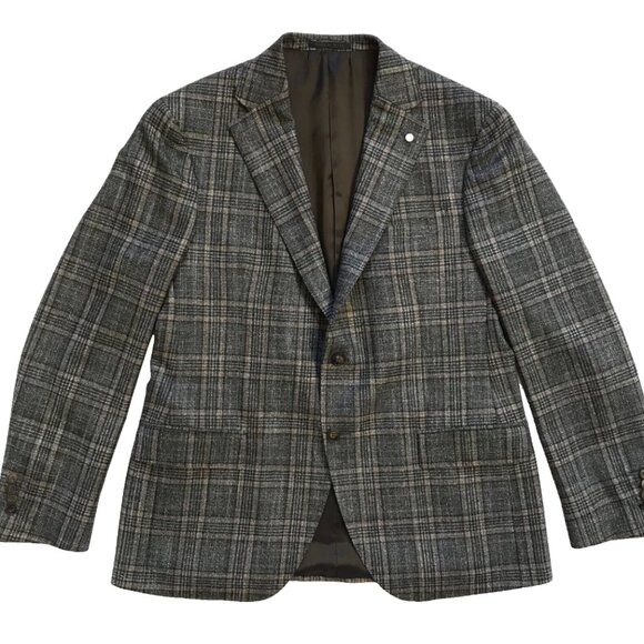 Sartoria Loro Piana Sport Coat Jacket Mens 54 R 44 Gray Plaid Wool Silk Lined - Picture 14 of 14
